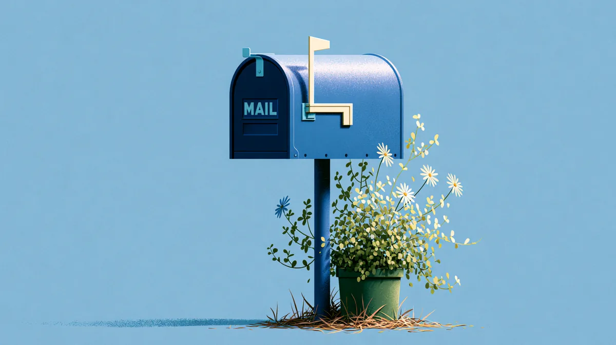 Stylized blue mailbox representing direct mail marketing campaigns