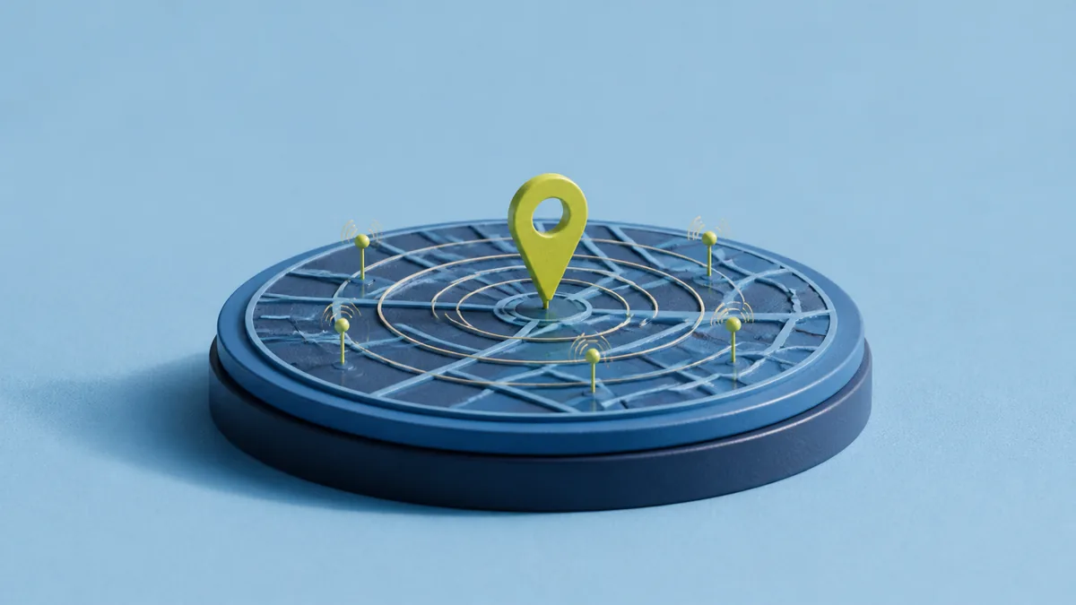 Tactile location-target sculpture representing DirectTrack Marketing