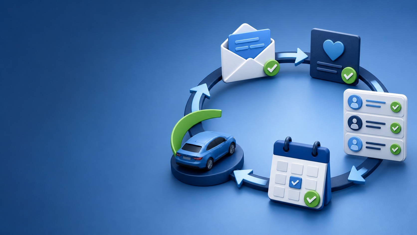 Stylized customer follow-up loop representing retention marketing for auto repair shops