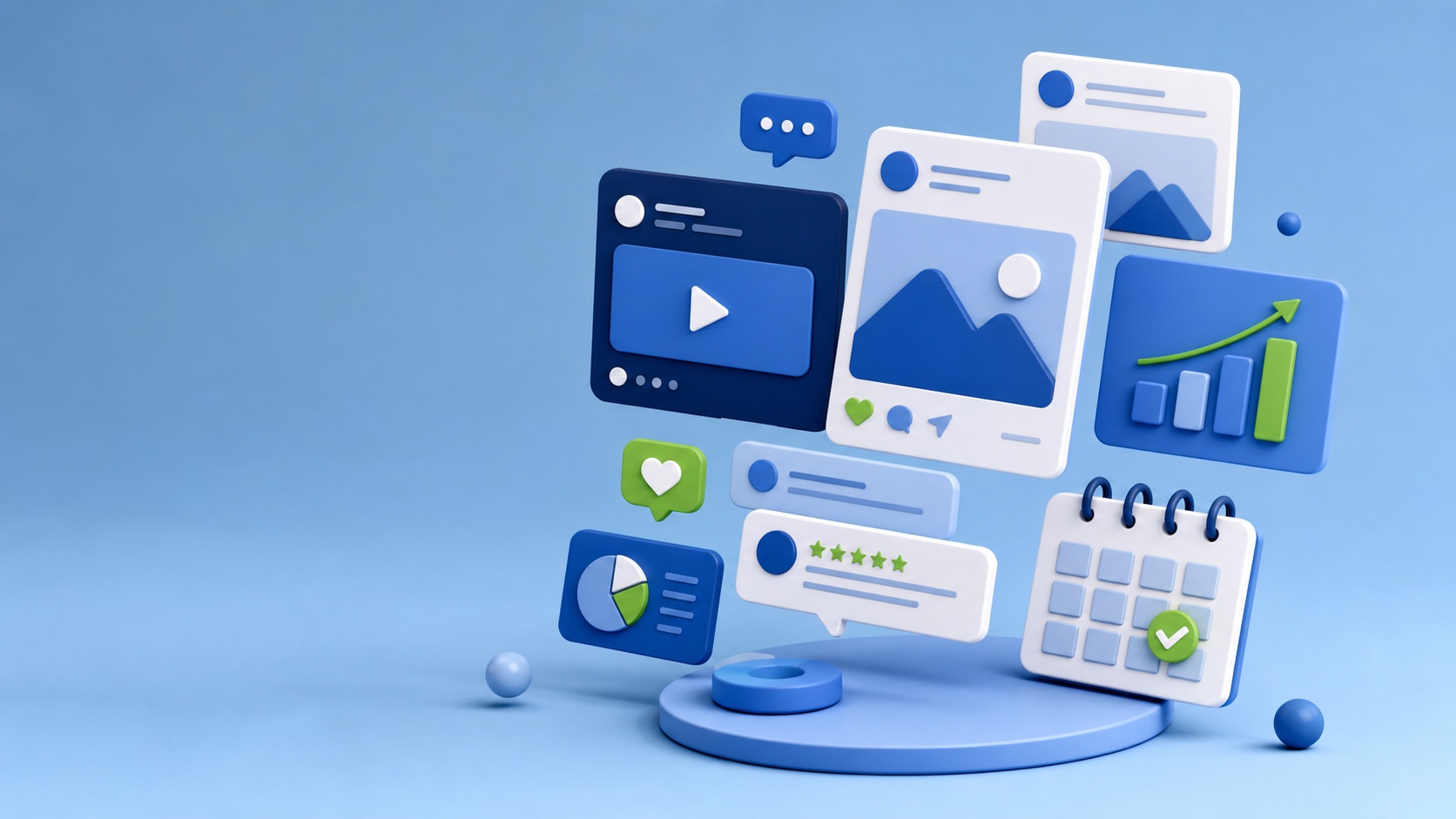 Stylized social content system representing social media marketing for auto repair shops